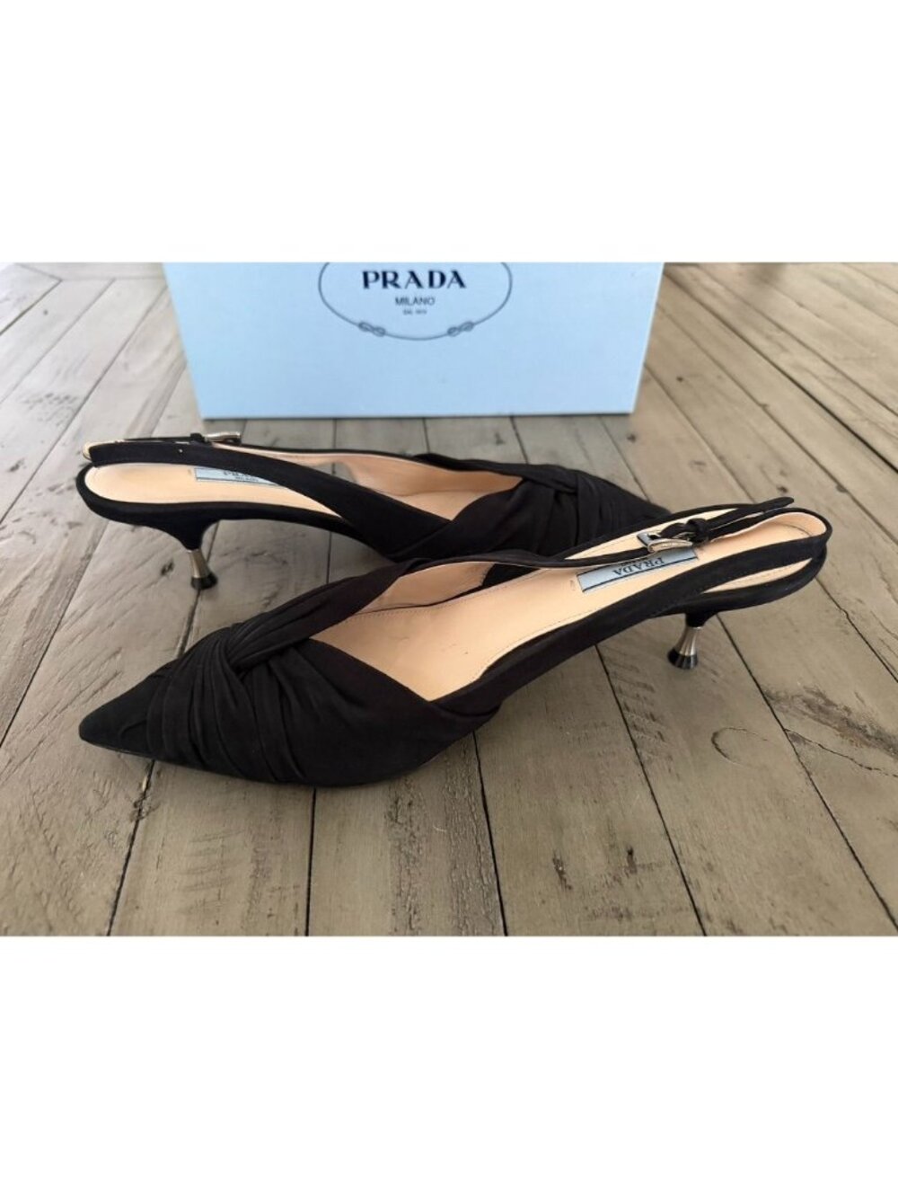 PRADA SLINGBACK PUMPS SHOES POINTED BLACK SIZE 41 11 - Picture 5 of 8